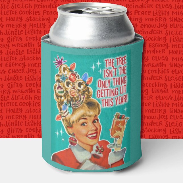 Retro Mid Century Getting Lit Christmas Party Can Cooler (Creator Uploaded)