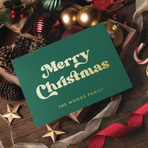 Retro Mid Century Green Merry Christmas Foil Holiday Card