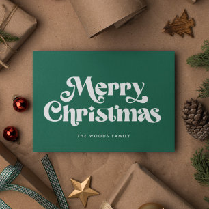 Retro Mid Century Green Merry Christmas Holiday Card