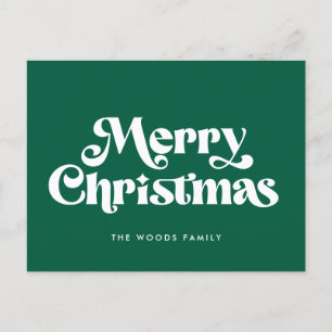 Retro Mid Century Green Merry Christmas Holiday Postcard