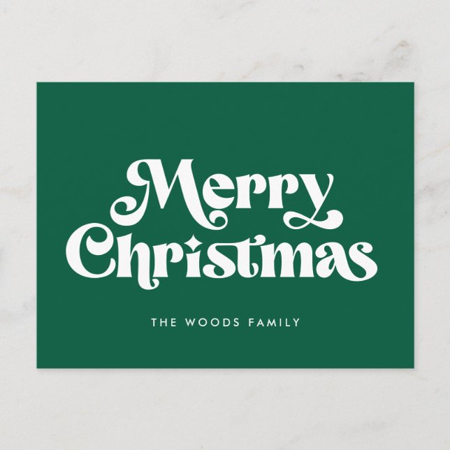 Retro Mid Century Green Merry Christmas Holiday Postcard (Front)