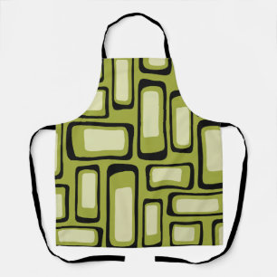 Retro Mid-Century Green Rounded Rectangle Grid Apron