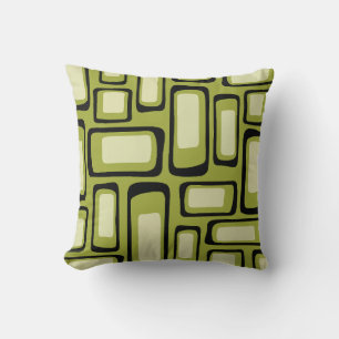 Retro Mid-Century Green Rounded Rectangle Grid Cushion