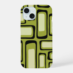 Retro Mid-Century Green Rounded Rectangle Grid iPhone 15 Case