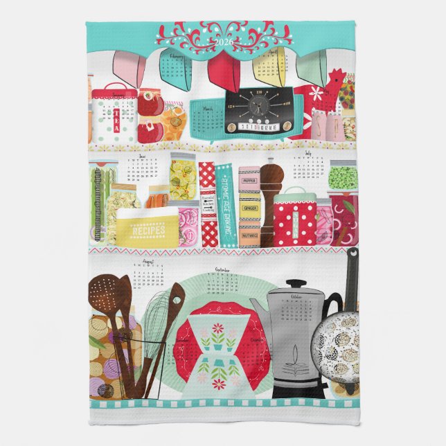 Retro Mid Century Kitchen 2026 Calendar  Tea Towel (Vertical)