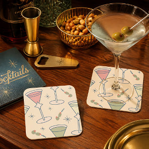 Retro Mid-Century Martini  Square Paper Coaster