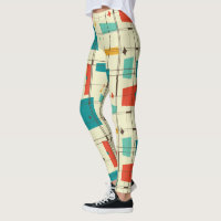 Retro Mid Century Mod Atomic Space Age Teal Red
