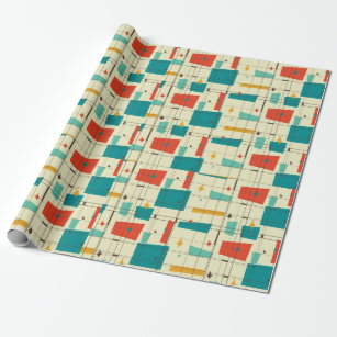 Retro Mid Century Mod Atomic Space Age Teal Red Wrapping Paper
