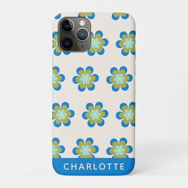 Retro Mid Century Mod Flowers Blue Personalised Case-Mate iPhone Case (Back)