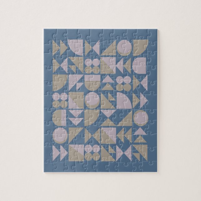 Retro Mid Century Mod Geometric Shapes Blue Jigsaw Puzzle (Vertical)