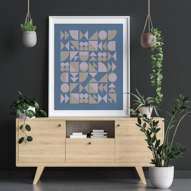 Retro Mid Century Mod Geometric Shapes Blue Poster (Creator Uploaded)