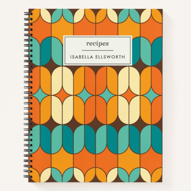 Retro Mid Century Mod Orange Personalised Recipe Notebook (Front)