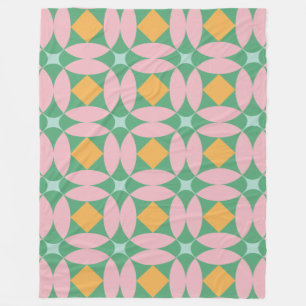 Retro Mid Century Mod Shapes Pattern   Pink Green Fleece Blanket