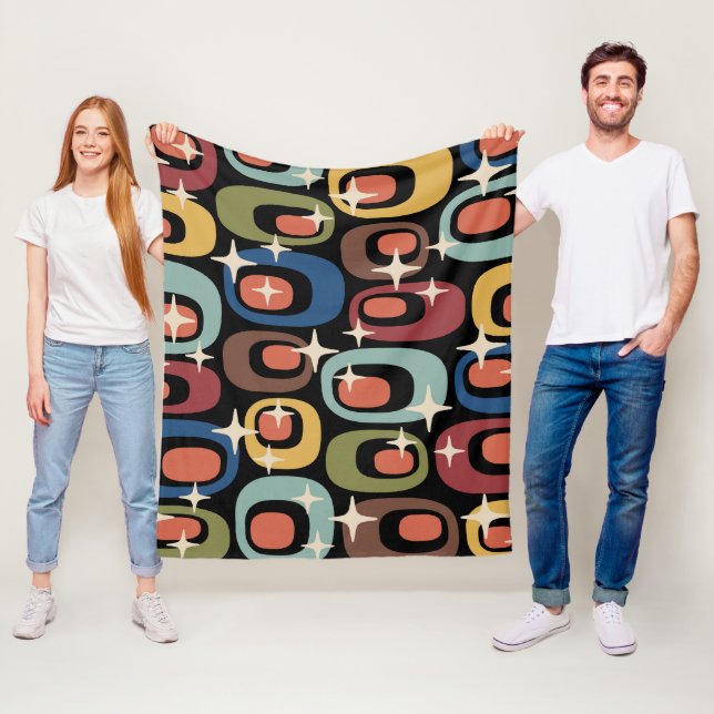 Retro Mid Century Modern Abstract Fleece Blanket (In Situ)