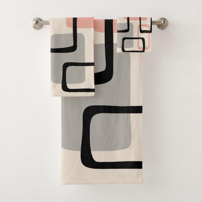 Retro Mid Century Modern Abstract Pattern Bath Towel Set (Insitu)