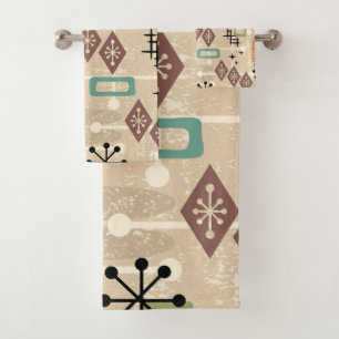Retro Mid Century Modern Abstract Pattern Bath Towel Set
