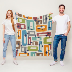 Retro Mid Century Modern Abstract Pattern Fleece Blanket