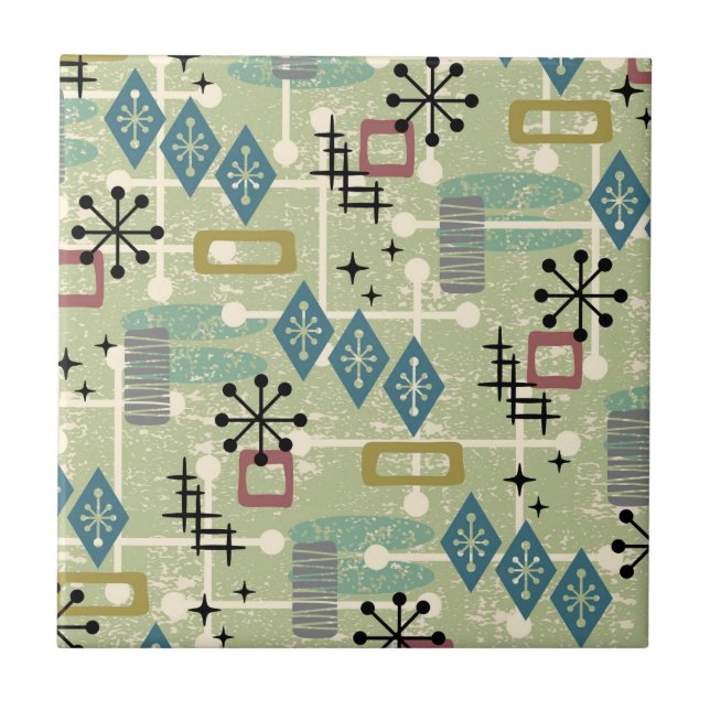 Retro Mid Century Modern Abstract Pattern Lamp Sha Tile (Front)