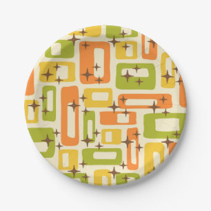 Retro Mid Century Modern Abstract Pattern Paper Plate