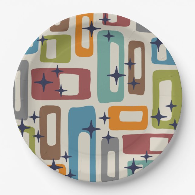 Retro Mid Century Modern Abstract Pattern Paper Plate (Front)