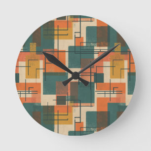 Retro Mid Century Modern Abstract Pattern  Round Clock