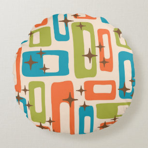 Retro Mid Century Modern Abstract Pattern Round Cushion