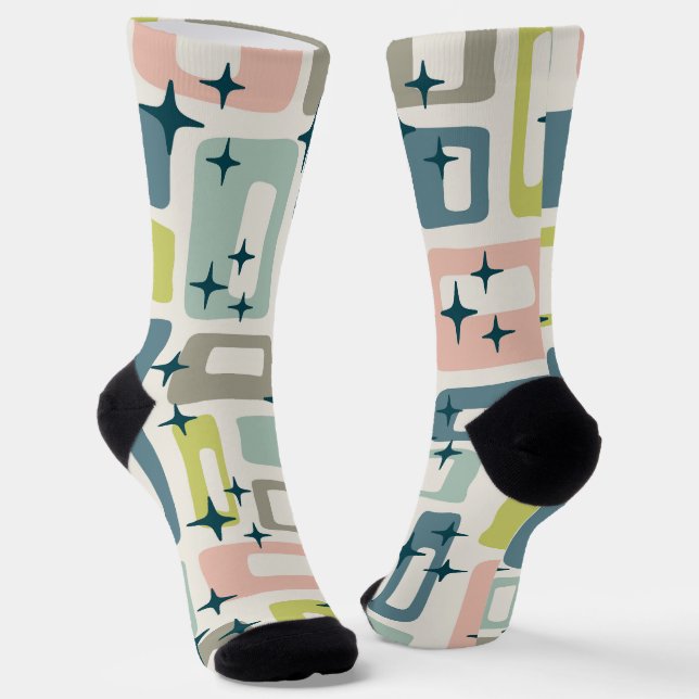 Retro Mid Century Modern Abstract Pattern Socks (Angled)