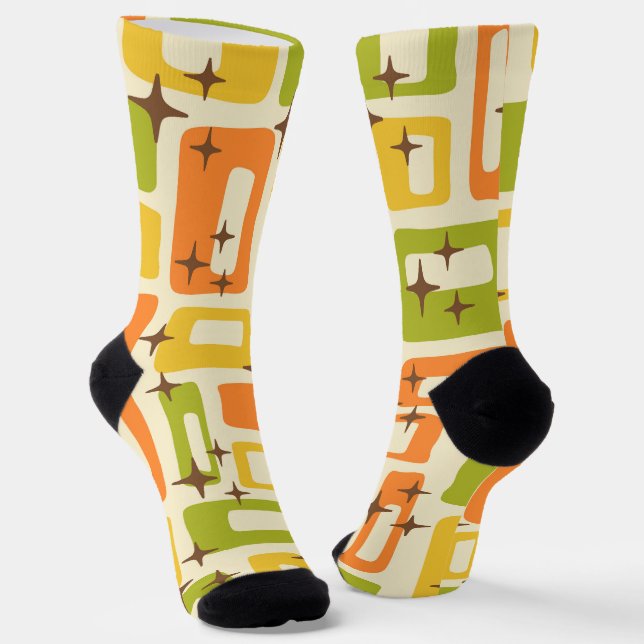 Retro Mid Century Modern Abstract Pattern Socks (Angled)
