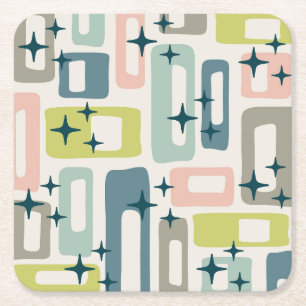 Retro Mid Century Modern Abstract Pattern Square Paper Coaster