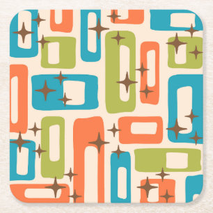 Retro Mid Century Modern Abstract Pattern Square Paper Coaster