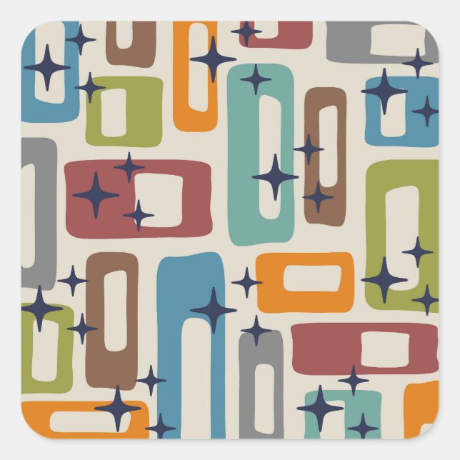 Retro Mid Century Modern Abstract Pattern Square Sticker (Front)