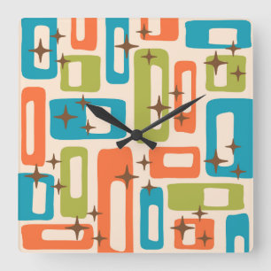 Retro Mid Century Modern Abstract Pattern Square Wall Clock