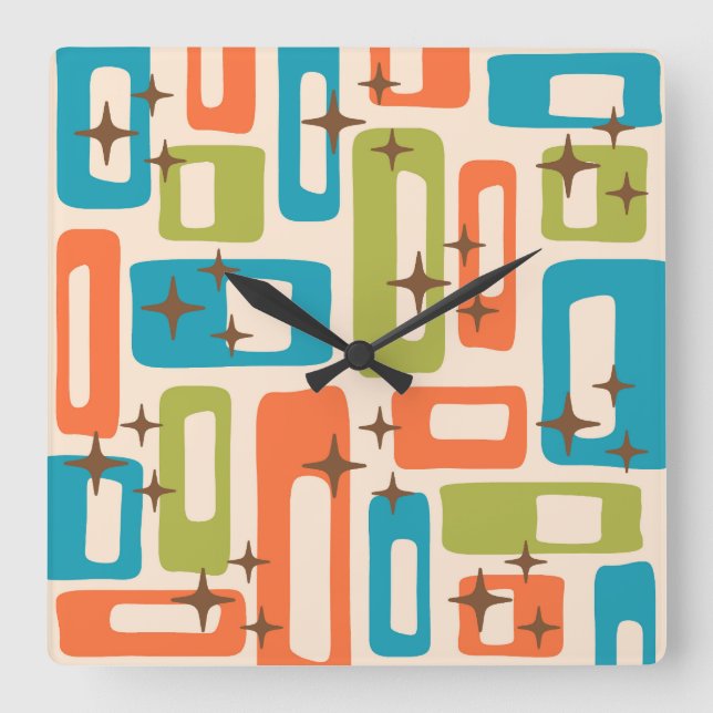 Retro Mid Century Modern Abstract Pattern Square Wall Clock (Front)