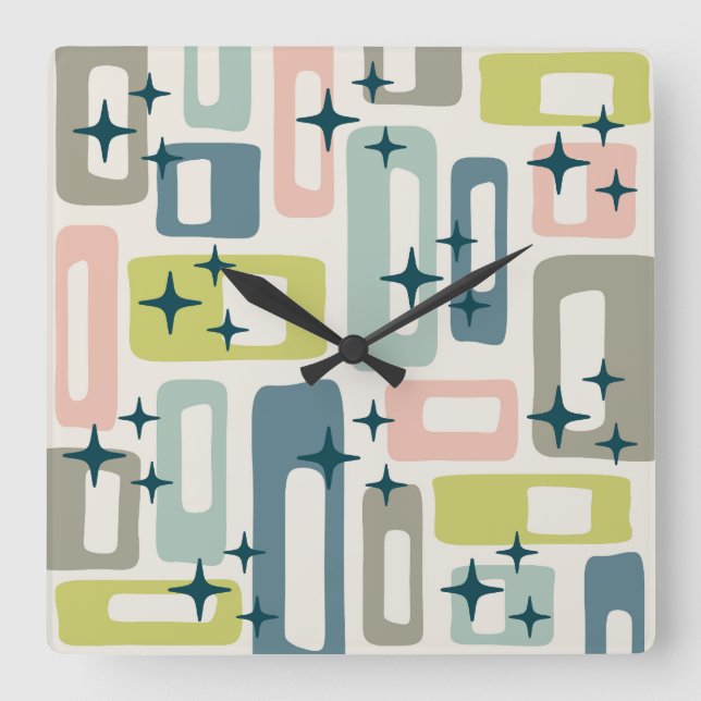 Retro Mid Century Modern Abstract Pattern Square Wall Clock (Front)