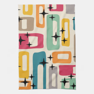 Retro Mid Century Modern Abstract Pattern Tea Towel