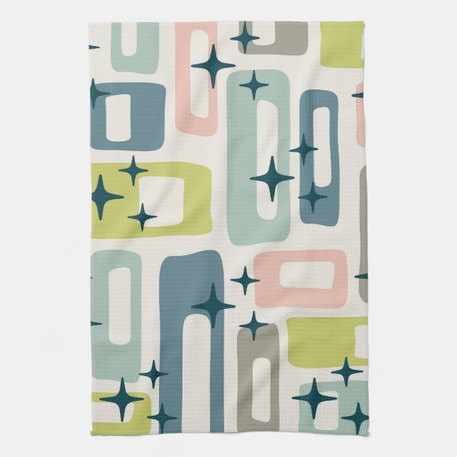 Retro Mid Century Modern Abstract Pattern Tea Towel (Vertical)