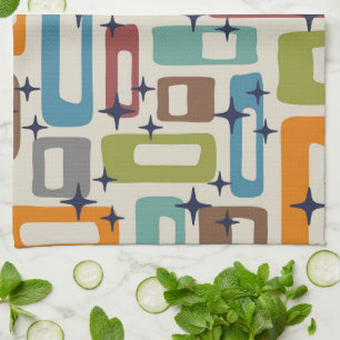 Retro Mid Century Modern Abstract Pattern Tea Towel