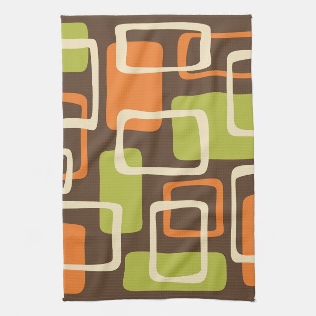 Retro Mid Century Modern Abstract Pattern Tea Towel (Vertical)