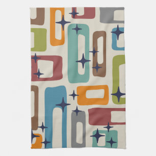 Retro Mid Century Modern Abstract Pattern Tea Towel