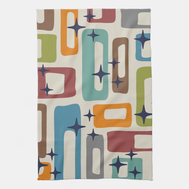 Retro Mid Century Modern Abstract Pattern Tea Towel (Vertical)