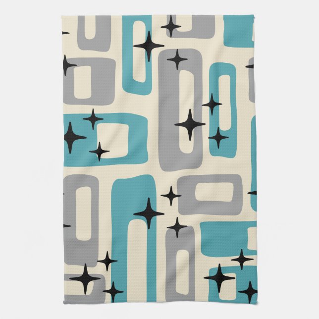 Retro Mid Century Modern Abstract Pattern Tea Towel (Vertical)