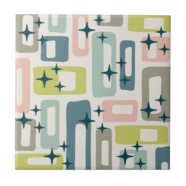 Retro Mid Century Modern Abstract Pattern Tile (Front)