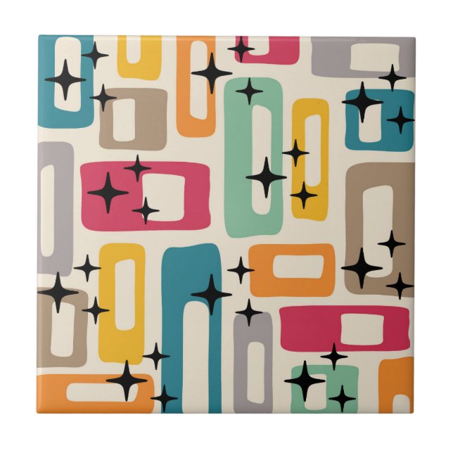 Retro Mid Century Modern Abstract Pattern Tile (Front)
