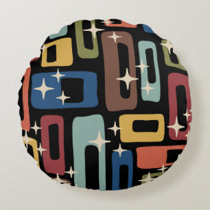 Retro Mid Century Modern Abstract Round Cushion