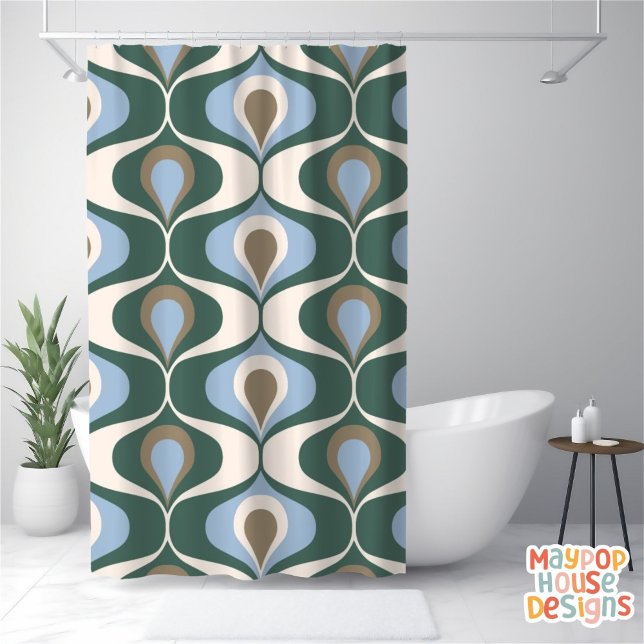 Retro Mid Century Modern Abstract Shower Curtain (mid century modern shower curtain bathroom decor)