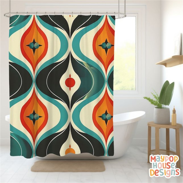 Retro Mid Century Modern Abstract Shower Curtain (mid century modern shower curtain bathroom decor)