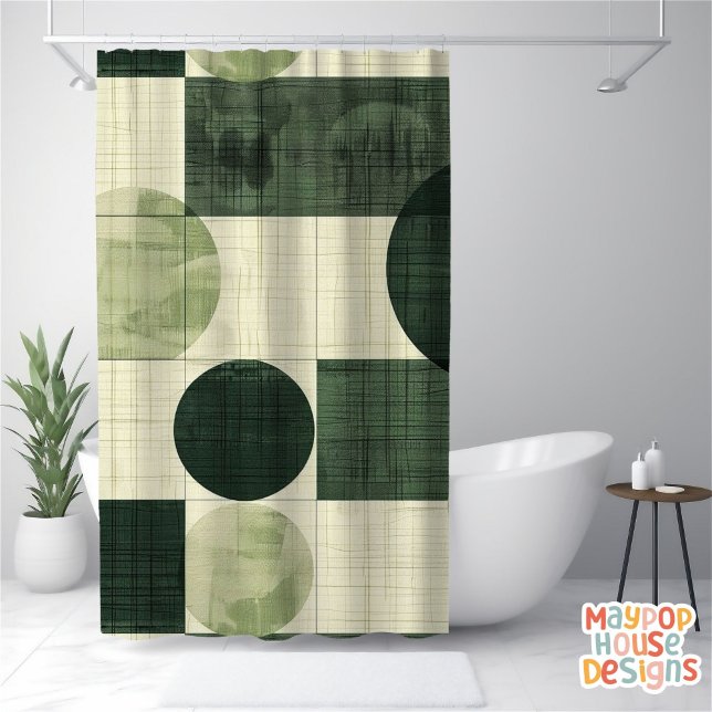 Retro Mid Century Modern Abstract Shower Curtain (mid century modern shower curtain bathroom decor)