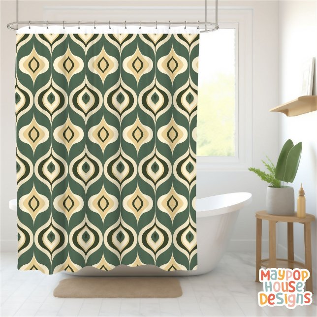 Retro Mid Century Modern Abstract Shower Curtain (mid century modern shower curtain bathroom decor)