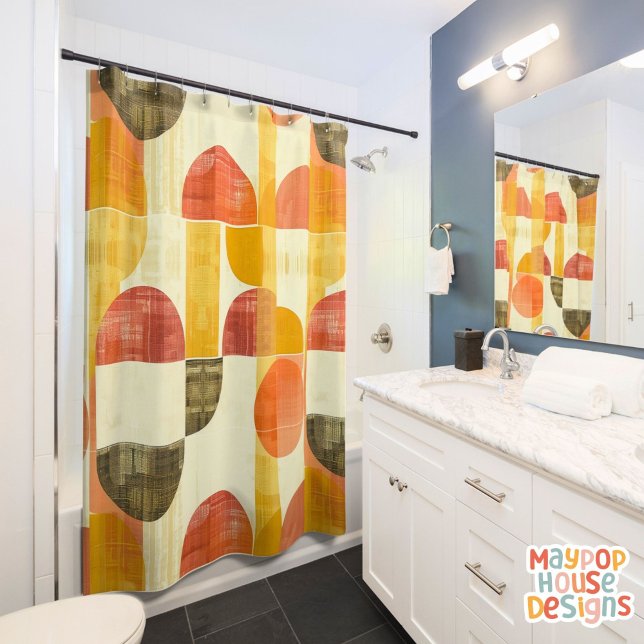 Retro Mid Century Modern Abstract Shower Curtain (mid century modern shower curtain bathroom decor)