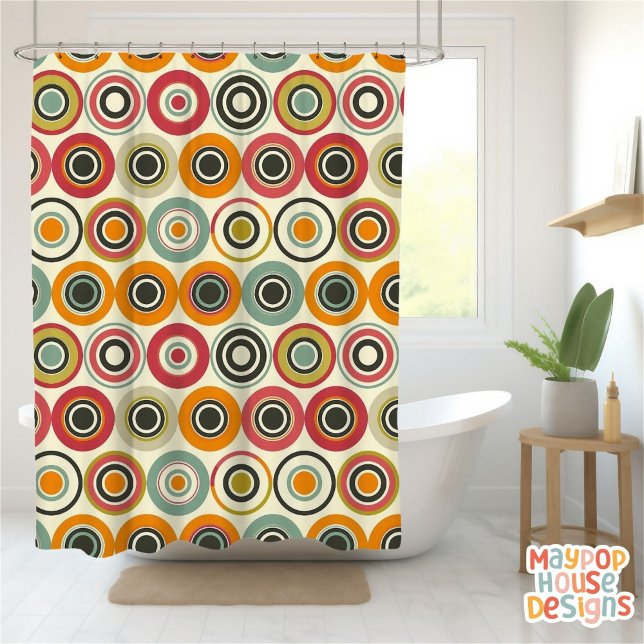 Retro Mid Century Modern Abstract Shower Curtain (mid century modern shower curtain bathroom decor)